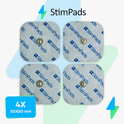 StimPads Electrodos EMS • Compatible con dispositivos Compex • 4 electrodos de repuesto 50 x 50 mm con 3,75 mm Easy Snap • Dispositivo médico certificado de Motron NV