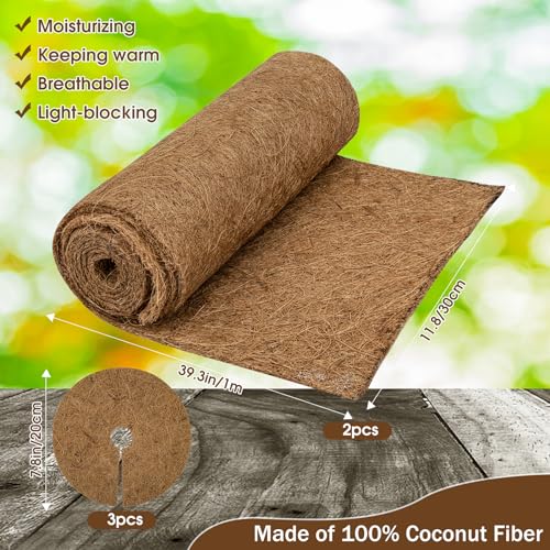 Stingmon Trap Estera de Fibra de Coco 2 Volúmenes(1m*30cm/Rollo) y 3 Piezas Fibra de Coco para Plantas Fibra de Coco Natural para Forro Alfombra de Reptil