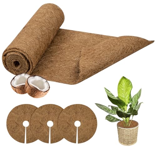 Stingmon Trap Estera de Fibra de Coco 2 Volúmenes(1m*30cm/Rollo) y 3 Piezas Fibra de Coco para Plantas Fibra de Coco Natural para Forro Alfombra de Reptil