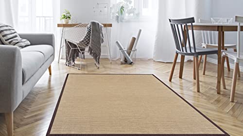 STORESDECO Alfombra Salon Vinilica con Ribete para Baño Hogar Cocina Pasillo Alfombras de habitacion Lavable Antideslizante para Exterior e Interior Ribete, Marrón Claro, 120 cm x 180 cm