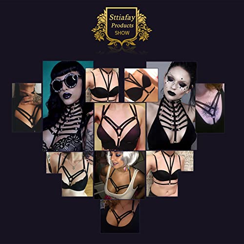 Sttiafay Sexy Barra De Arnés Abierto Para Mujeres Punk Cuerpo Pecho Cinturón Bikini Sujetador Multicapa Strappy Body Accesorios Para Disfraz De Carnaval, Negro, Talla única