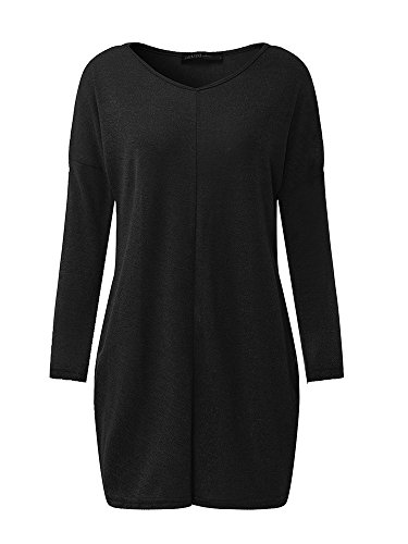 Style Dome Jerseys de Punto Mujer Largos Sudadera Casual Cuello V Manga Larga Otoño Vestidos Plus Tamaño Tops Camisas Suéter Suelta Negro L