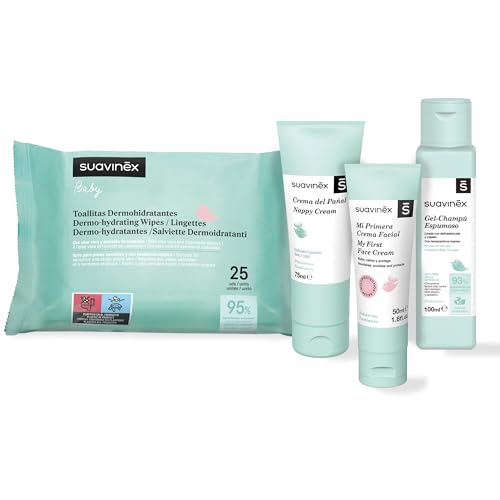 Suavinex, Neceser Bebé, Set Regalo Bebé Recién Nacido con: Crema del Pañal, 75 ml + Gel Champú Espumoso 100 ml + Crema Facial 50 ml + Toallitas Dermohidratantes 25 uds. Formato Viaje, Conejo, Rosa