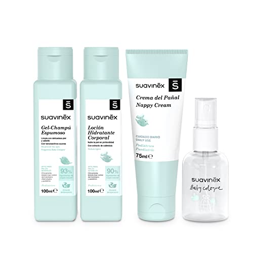 Suavinex, Neceser para Bebés de Tela, Set Regalo Bebé Recién Nacido con Cosmética: Gel Champú 100 ml + Loción Hidratante 100 ml + Crema Pañal 75 ml + Colonia Bebé 50 ml. Formato Viaje. Mint