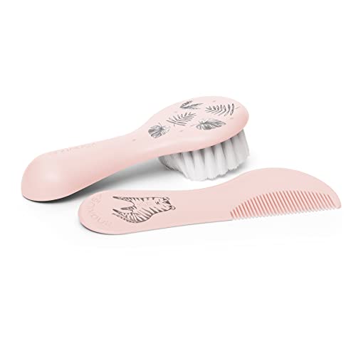 Suavinex, Neceser Set Manicura para Bebés, +0M, Kit Cuidado del Bebé con Cepillo, Peine, Cepillo Dental, Tijeritas, Lima y Cortaúñas. Neceser Impermeable con Cremallera, Rosa