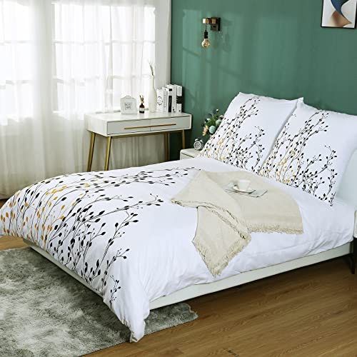 SUCHDECO Funda Nórdica Cama 135/150 cm Juego de 3 Piezas Patrón de Rama - Funda Edredón Reversible con Cremallera 220x240 cm con 2 Fundas de Almohada 80x80 cm, Blanco