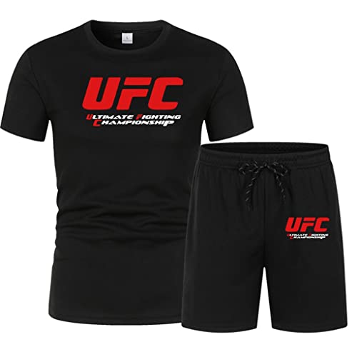 Sudadera Conjunto De Camiseta Negra De Manga Corta Y Pantalón De Chándal, Ropa De Entrenamiento Fitness UFC Y MMA (Size : X-Large)