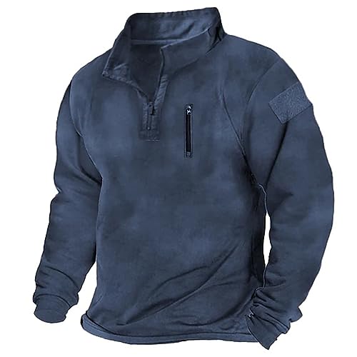 Sudadera de manga larga con cremallera y solapa de color sólido para hombre, camisetas atléticas de manga corta, cuello alto, suéter ajustado, chaqueta táctica, sudadera casual, azul marino, XXXL