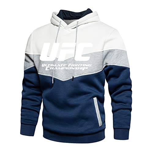 Sudadera Sudadera con Capucha de Manga Larga para jóvenes, Sudadera de MMA Impresa UFC de Gimnasio al Aire Libre (Color : White+Gray+Blue-1, Size : Large)