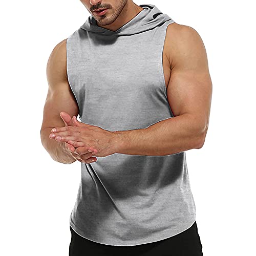 Sudaderas sin Mangas de Entrenamiento para Hombres, Camisetas sin Mangas con Capucha de algodón para Entrenamiento atlético, Camisetas Deportivas para Culturismo y músculos Gris M