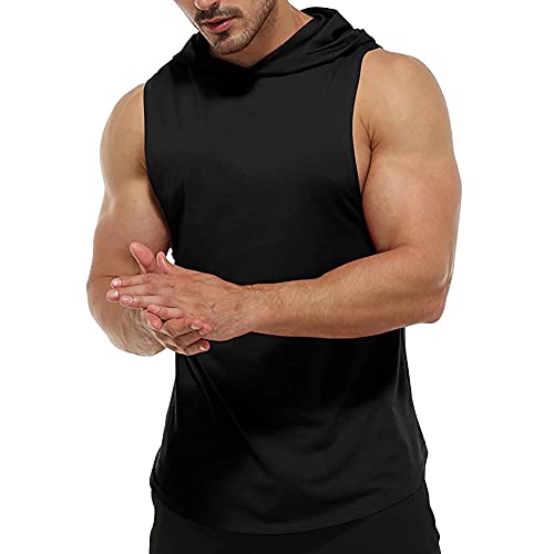 Sudaderas sin Mangas de Entrenamiento para Hombres, Camisetas sin Mangas con Capucha de algodón para Entrenamiento atlético, Camisetas Deportivas para Culturismo y músculos Negro 2XL