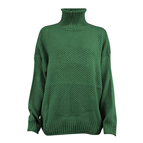 Suéter Casual para Mujer Jersey de Manga Larga Color sólido de Punto Blusa de Cuello Alto Color sólido Tops Outwear cálida cómoda Informal de Fiesta otoño e Invierno(Verde,XXXL)