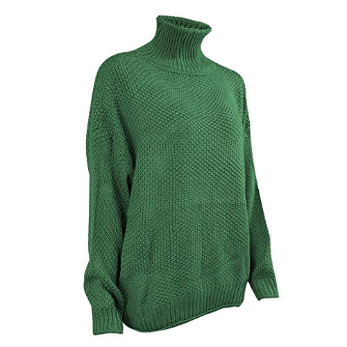 Suéter Casual para Mujer Jersey de Manga Larga Color sólido de Punto Blusa de Cuello Alto Color sólido Tops Outwear cálida cómoda Informal de Fiesta otoño e Invierno(Verde,XXXL)