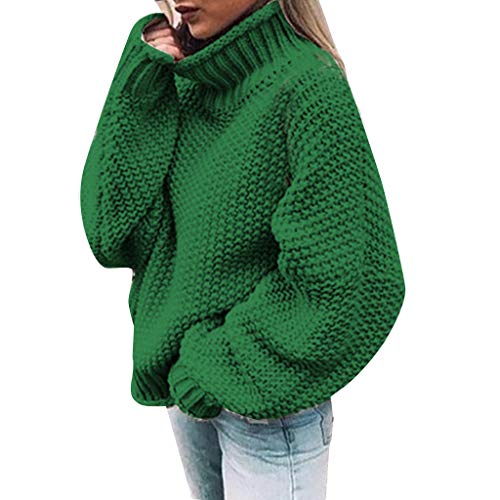 Suéter Casual para Mujer Jersey de Manga Larga Color sólido de Punto Blusa de Cuello Alto Color sólido Tops Outwear cálida cómoda Informal de Fiesta otoño e Invierno(Verde,XXXL)