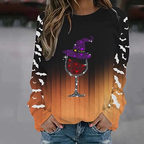 Suéter Mujer Invierno Cálido Lana Manga Larga Impreso Gráfico Halloween Suéter Casual Suéter Cuello Redondo Sudadera Grande Talla Otoño Vintage Elegante Jersey Tops Streetwear Blusa, Naranja #6, S