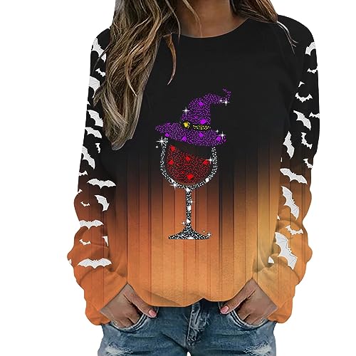 Suéter Mujer Invierno Cálido Lana Manga Larga Impreso Gráfico Halloween Suéter Casual Suéter Cuello Redondo Sudadera Grande Talla Otoño Vintage Elegante Jersey Tops Streetwear Blusa, Naranja #6, S