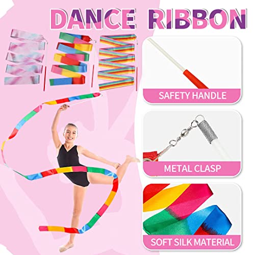 Suitedget Varillas De Cinta Gimnasia Ritmica para Niños De 3 Piezas Colores De Ensueño Adecuados para Gimnasia De Baile Artístico, Baile Infantil, Espectáculo De Talentos