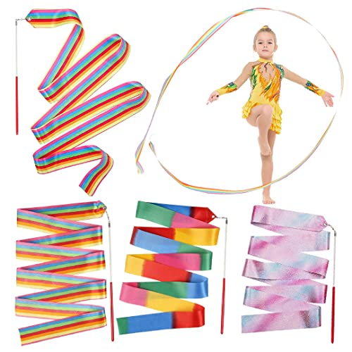 Suitedget Varillas De Cinta Gimnasia Ritmica para Niños De 3 Piezas Colores De Ensueño Adecuados para Gimnasia De Baile Artístico, Baile Infantil, Espectáculo De Talentos