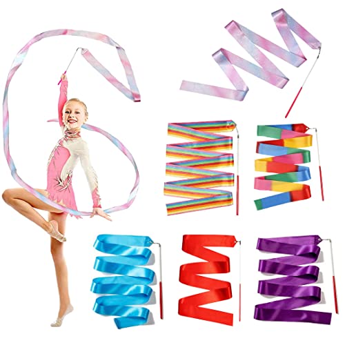 Suitedget Varillas De Cinta Gimnasia Ritmica para Niños De 6 Piezas Colores De Ensueño Adecuados para Gimnasia De Baile Artístico, Baile Infantil, Espectáculo De Talentos