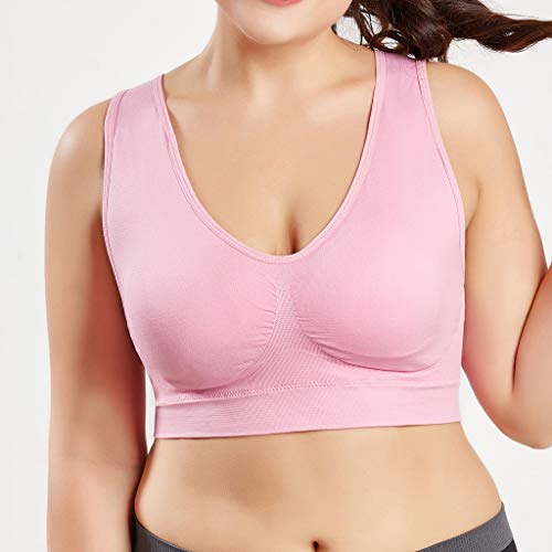 Sujetador Deportivo para Mujer SHOBDW 2019 Nuevo Cómodo Color Sólido Cuello en V Tank Tops Blusa Camisole Camisetas Mujer Tirantes Deporte Bra Tallas Grandes S-6XL(Rosa,6XL)