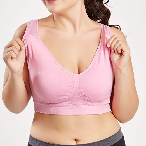 Sujetador Deportivo para Mujer SHOBDW 2019 Nuevo Cómodo Color Sólido Cuello en V Tank Tops Blusa Camisole Camisetas Mujer Tirantes Deporte Bra Tallas Grandes S-6XL(Rosa,6XL)