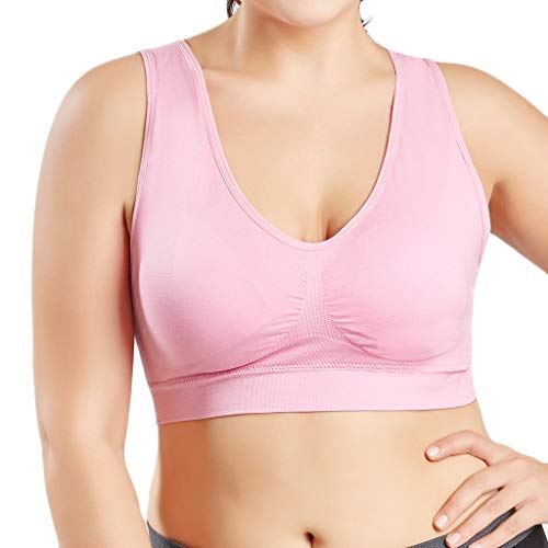 Sujetador Deportivo para Mujer SHOBDW 2019 Nuevo Cómodo Color Sólido Cuello en V Tank Tops Blusa Camisole Camisetas Mujer Tirantes Deporte Bra Tallas Grandes S-6XL(Rosa,6XL)