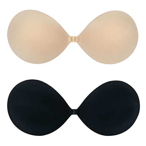 Sujetador Invisible Push Up Sin Espalda, Sin Tirantes para Pecho Grande, Adhesivo Silicona, para Mujer Escote Profundo Bandeau Bikini Pezoneras 2pcs Kit (Copa C)