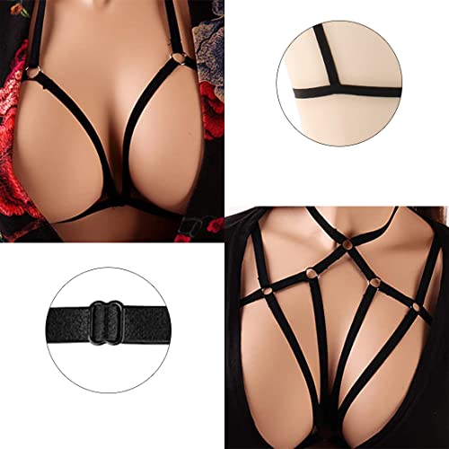 Sujetador Sexy con Tirantes y Ahuecado para Mujer, Bralette de Jaula elástica sin Copas Punk gótico Seductor Ajustable con cinturón Halter Top Corto para Damas Festival Club (Set of 4)