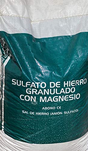 Sulfato de Hierro granulado con magnesio 25 Kilos. Sal de Hierro. Abono de Fondo Utilizado para Tratar Las clorosis férricas o amarillamiento de Las Plantas.