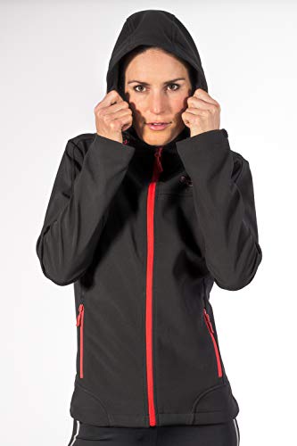 SUNDRIED de Mujeres Softshell técnico ocasional de la chaqueta abrigo de invierno a prueba de viento - con capucha caliente con estilo - Mejor para el invierno (XL, Negro)