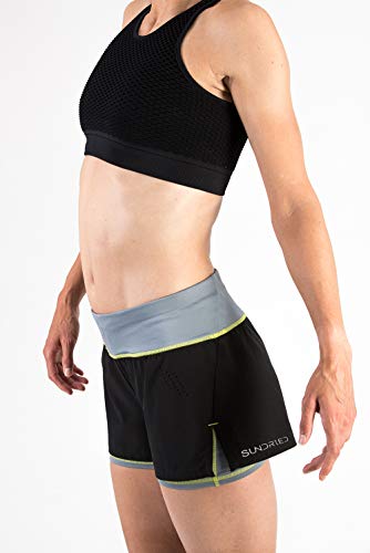 SUNDRIED Pantalones Cortos de Las Mujeres de Gimnasio Operando Fitness y Entrenamiento 2-en-1 Negro Short Shorts (Large)