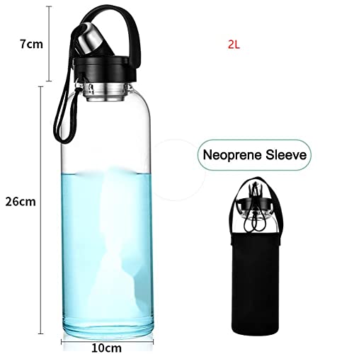 sunkey Grande Botella Agua Cristal 1,5/2 litros Deportiva de Claro Borosilicato Vidrio sin Bpa Portátil Reutilizable y Durable (1,5L)