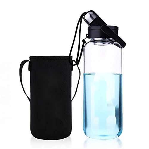 sunkey Grande Botella Agua Cristal 1,5/2 litros Deportiva de Claro Borosilicato Vidrio sin Bpa Portátil Reutilizable y Durable (1,5L)