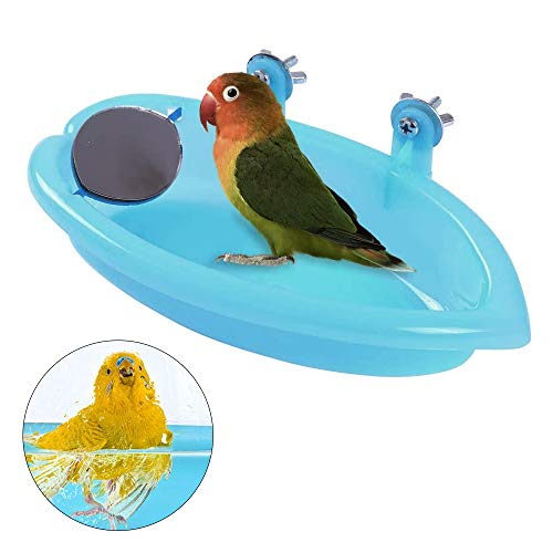 Sunshine smile Bañera pájaro para Loros,Bañera Bird con Espejo,Accesorios de Ducha de Jaula de pájaros,Bañera de plástico para pájaros,Bañera con Espejo Bird,Bañera para pájaros