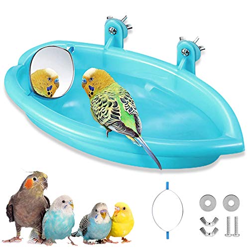 Sunshine smile Bañera pájaro para Loros,Bañera Bird con Espejo,Accesorios de Ducha de Jaula de pájaros,Bañera de plástico para pájaros,Bañera con Espejo Bird,Bañera para pájaros