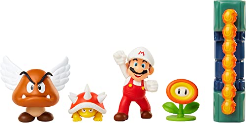 Super Mario-Diorama Castillo de Lava con 3 Figuras 6 cm y 2 Accesorios Accionables Bolas de Fuego son Giratorias, color black (Jakks Pacific 400152)