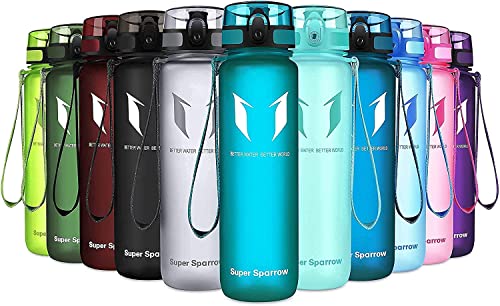 Super Sparrow Botella de Agua Deportiva - 350ml - Sin BPA (Mate- Cristal Marino)