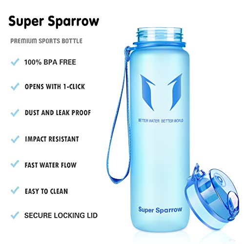 Super Sparrow Botella de Agua Deportiva - 500ml - Sin BPA (Mate- Azul)