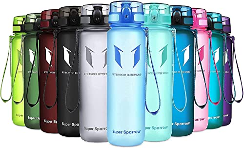 Super Sparrow Botella de Agua Deportiva - 500ml - Sin BPA (Mate- Azul)