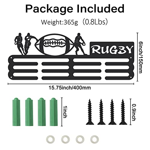 SUPERDANT Rugby Medal Display Rack Rugby Player Sports Medal Hanger Display Hierro Montado En la Pared Ganchos para 60+ Medallas Trofeo Premios Sports Ribbon Holder Display Wall Hanging