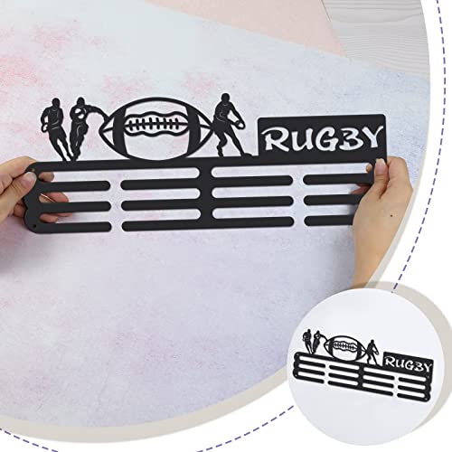 SUPERDANT Rugby Medal Display Rack Rugby Player Sports Medal Hanger Display Hierro Montado En la Pared Ganchos para 60+ Medallas Trofeo Premios Sports Ribbon Holder Display Wall Hanging