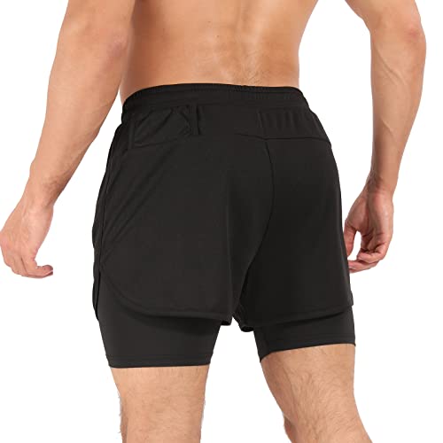 Superora Pantalones Cortos de Running para Hombre Pantalones Cortos de compresión Gimnasio Fitness Workout 2 en 1 Pantalones Cortos con Bolsillo para el móvil y Bolsillos con Cremallera