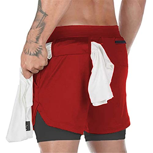 Superora Pantalones Cortos Hombre Deporte Chándal Deportivos Compresión Interna con Bolsillo Incorporado y Bolsillo Transpiración de Secado Rápido