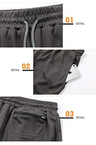 Superora Pantalones Cortos Hombre Deporte Chándal Deportivos Compresión Interna con Bolsillo Incorporado y Bolsillo Transpiración de Secado Rápido Gris