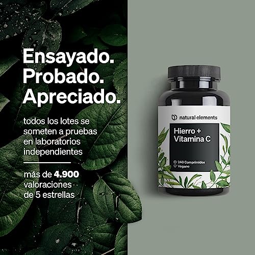 Suplemento de Hierro con 40mg Vitamina C – bisglicinato de hierro – 240 comprimidos veganos – complejo de quelato de buena tolerancia – alta dosificación, sin aditivos innecesarios﻿