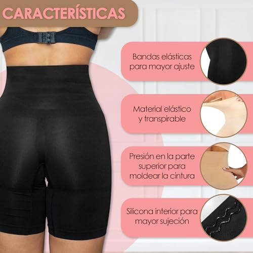 SUPLYMAR Pack de 2 Fajas Reductoras Mujer, Moldeadora de Cintura Alta Invisible, Sin Costuras Shapewear. Faja Reductora Mujer Adelgazante Transpirable, Control de Abdomen y Moldeador de Glúteos. (M)