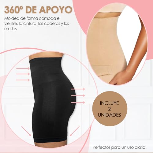 SUPLYMAR Pack de 2 Fajas Reductoras Mujer, Moldeadora de Cintura Alta Invisible, Sin Costuras Shapewear. Faja Reductora Mujer Adelgazante Transpirable, Control de Abdomen y Moldeador de Glúteos. (M)