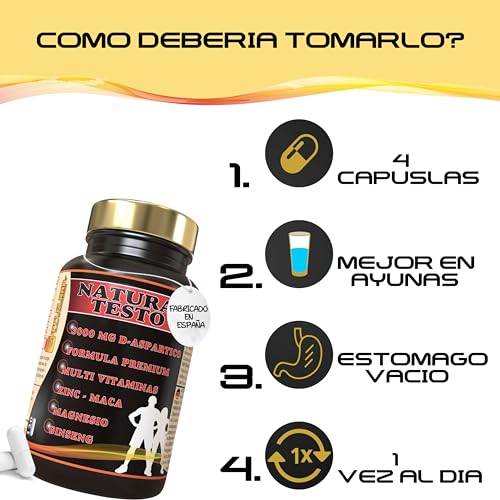 SUPPLELAND - Testosterona Hombre Musculacion en Altas Dosis | 120 Capsulas de Testosterona Pura para Aumentar Masa Muscular | Con Maca, Ginseng, Magnesio, Acido Aspártico y Vitaminas D3, B6 y A