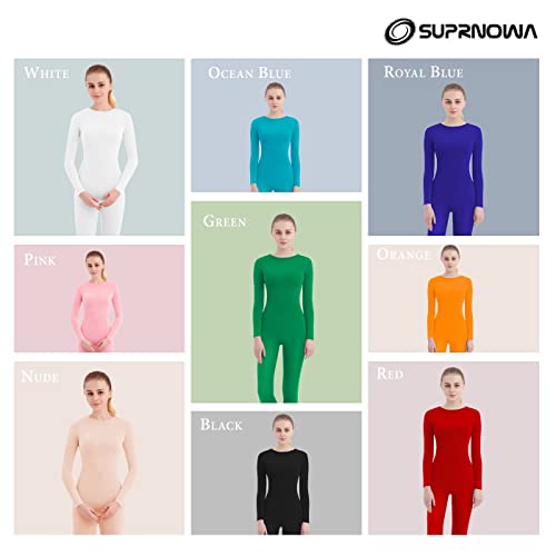 SUPRNOWA Unisex Cuello Redondo Lycra Spandex Manga Larga Unitard (S, Desnudo con pie)