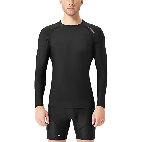 SURFEASY Camisa Compresión para Hombre,Camisa de protección Manga Larga para Surf, natación, Actividades al Aire Libre, Rashguard Secado Rápido, Negro, XL